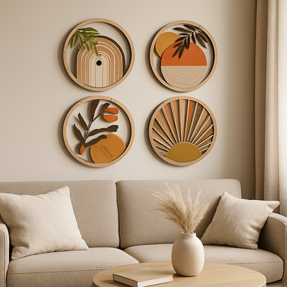 Décoration murale bois | Bohème Chaleur rond bois divan