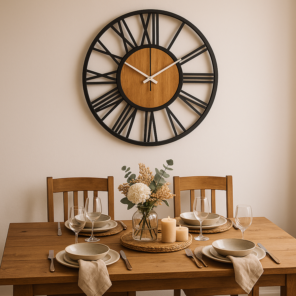 Grande horloge murale |Rustique élégance noire fer et bois Le Château de la Déco