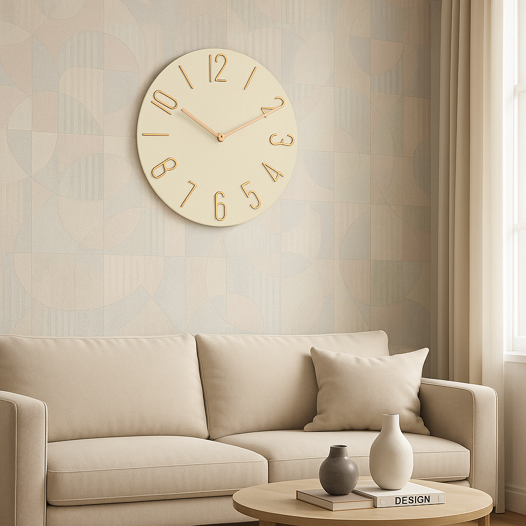 Horloge murale | Élégance Silencieuse beige salon