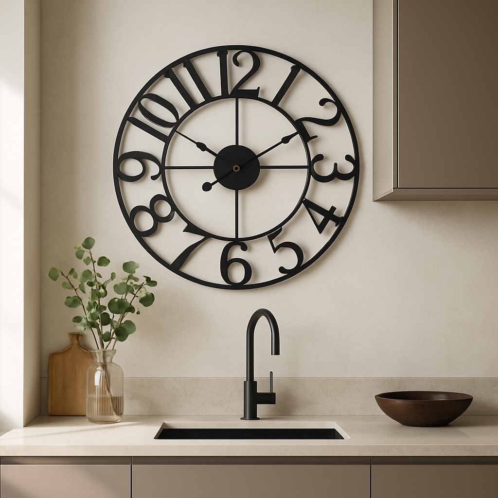 Horloge murale design |Rétro élégance noire cuisine Le Château de la Déco