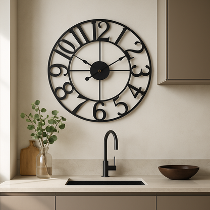Horloge murale design |Rétro élégance noire cuisine Le Château de la Déco