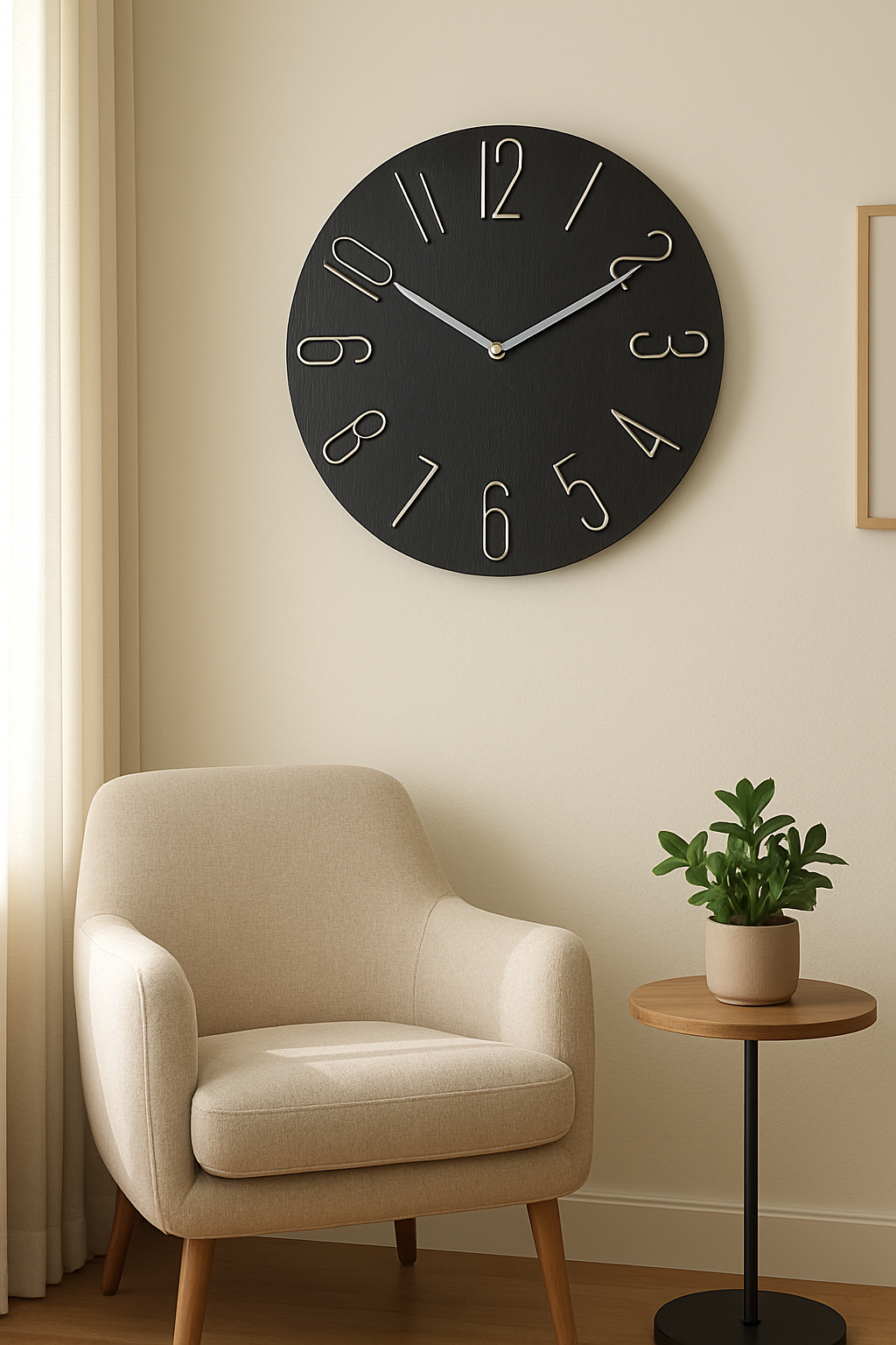 Horloge murale | Élégance Silencieuse noir fauteuil