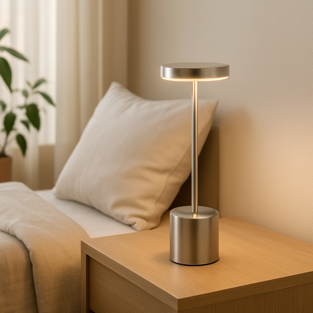 Lampe de table rechargeable | Élégance Tactile argent chambre